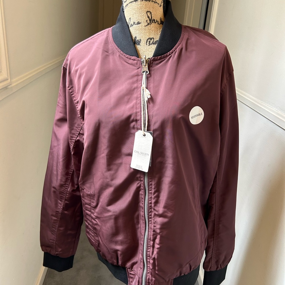 Civil Society Reversible Burgundy/Gray Bomber Jacket NWT M